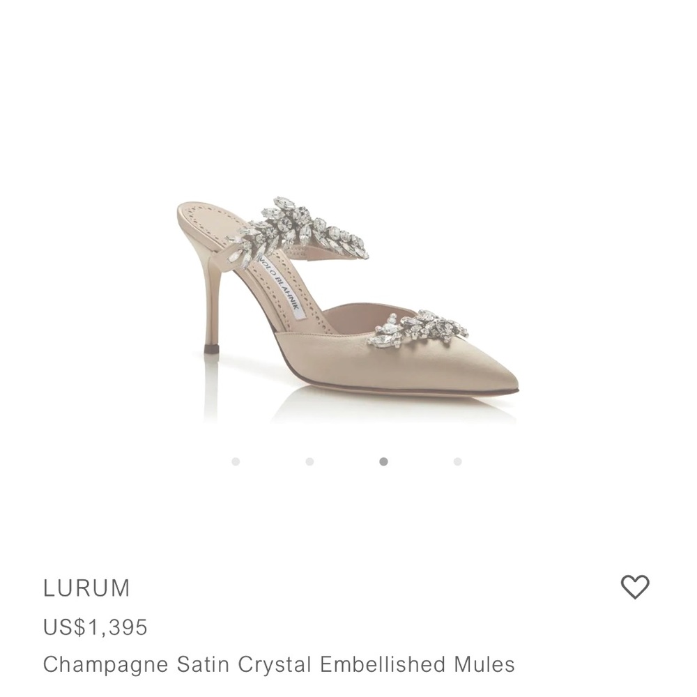 Manolo Blahnik Crystal Embellished Mules Heels, Lurium Champagne Satin Stunning